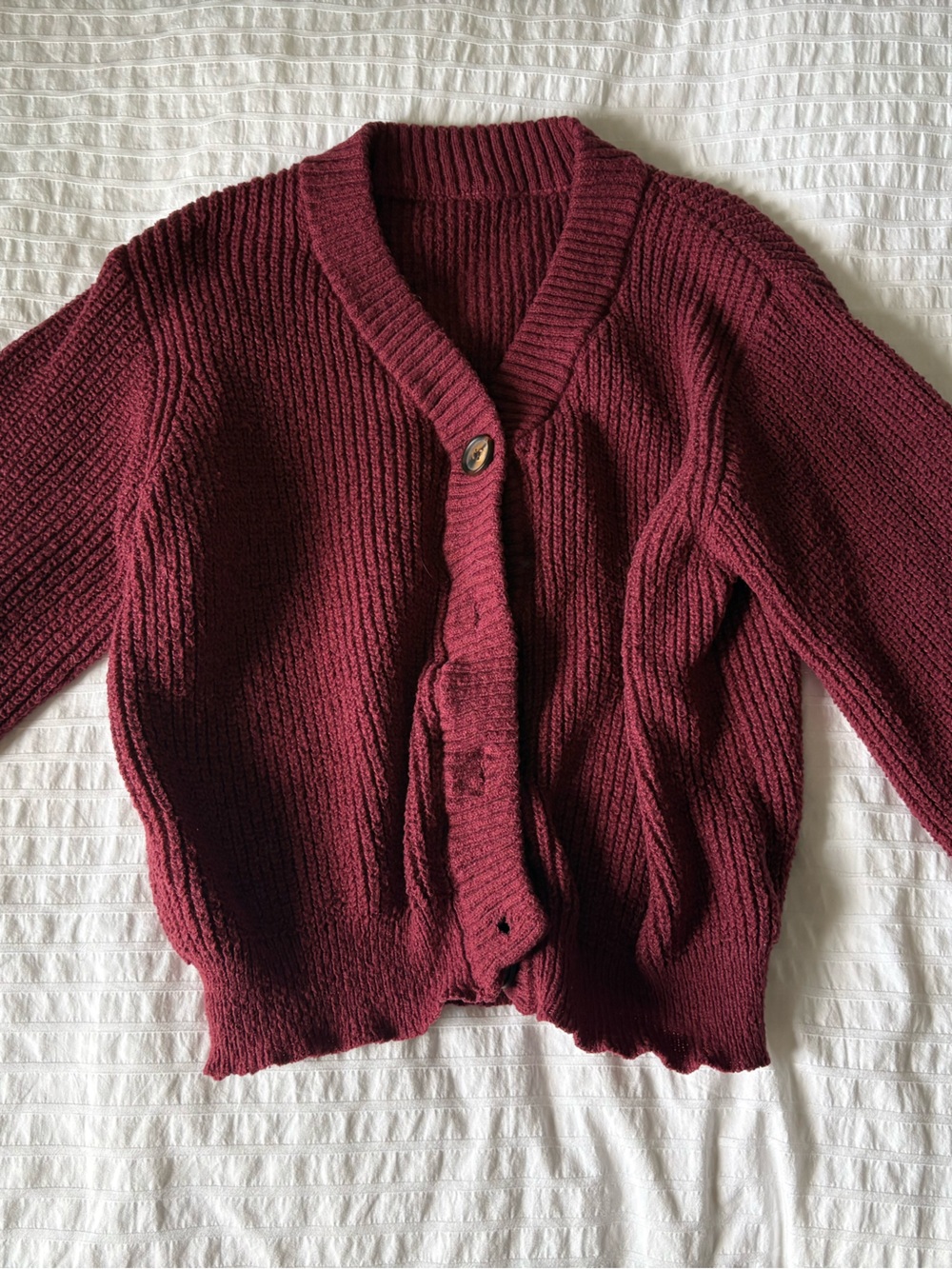 SHEIN Women's Ribbed Knit Cardigan Sweater - Burgundy